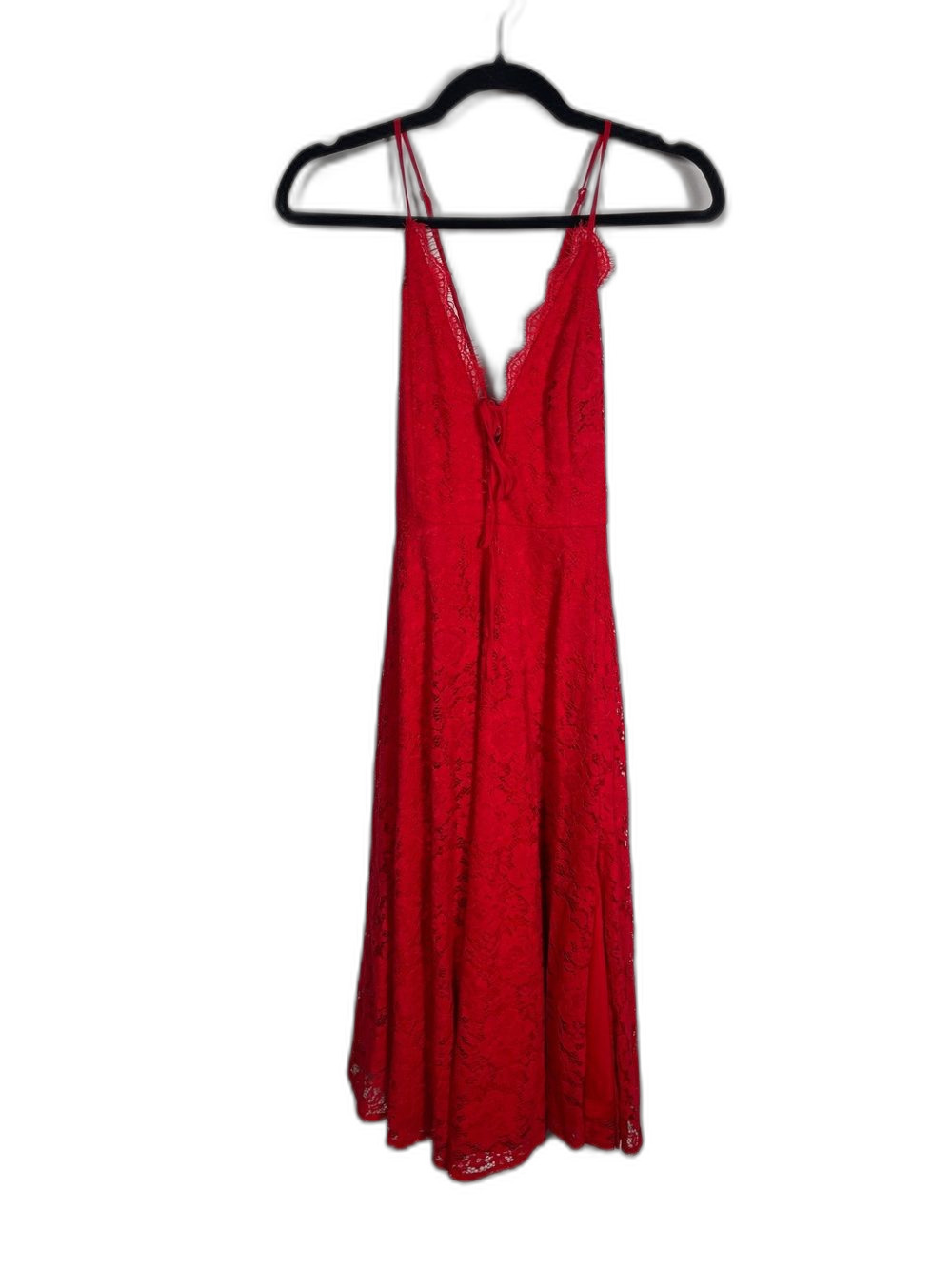 LULUS WOMENS RED LACE MIDI DRESS SMALL